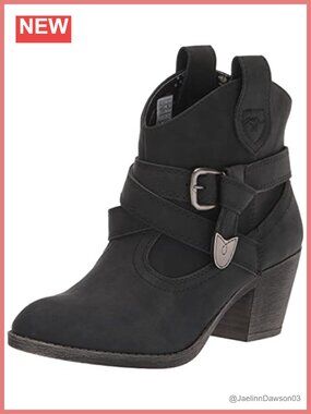 Western Ankle Boots for Women with Chunky Heel and Buckle, Size 7
